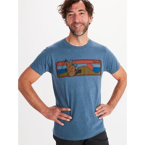 Marmot Clothes Blue Grey NZ - Hiking Marty T-Shirts Mens NZ6503942